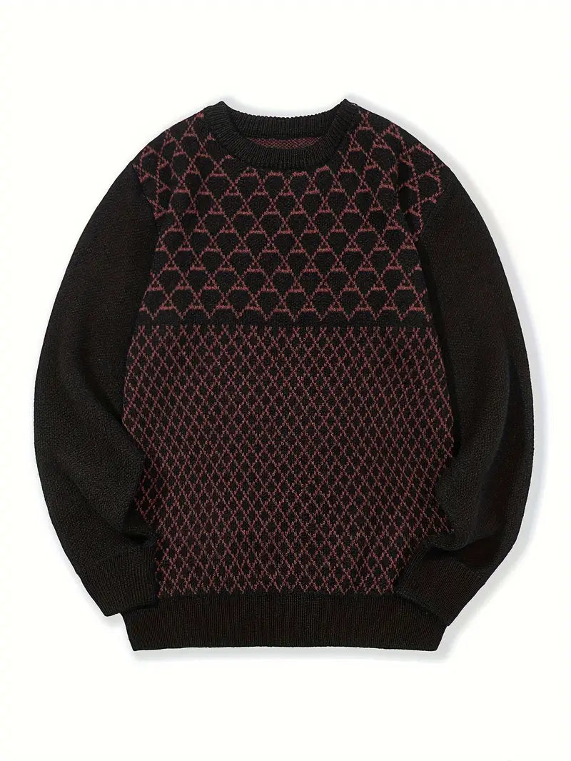 Men's Diamond Pattern Pullover Modern Gift