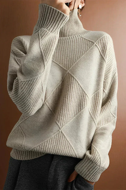 Elegant Diamond Knit Women's Turtleneck Sweater