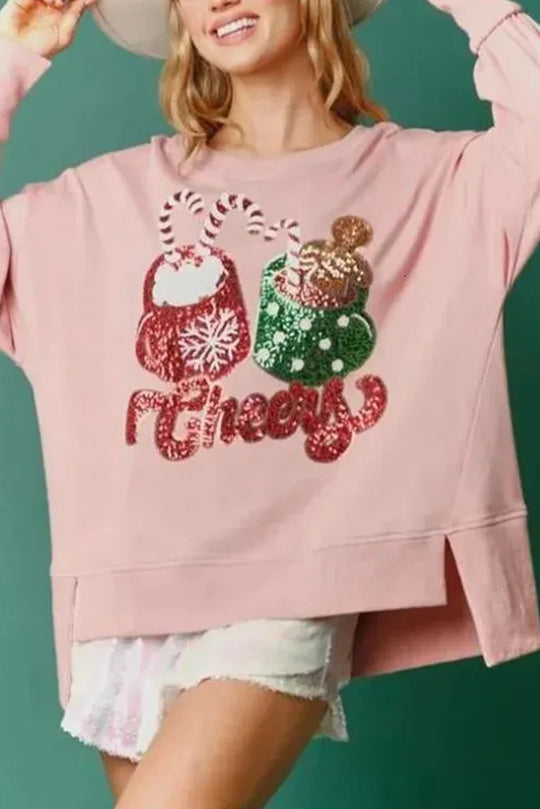 Christmas Candy Cup Sequin Sweatshirt Casual
