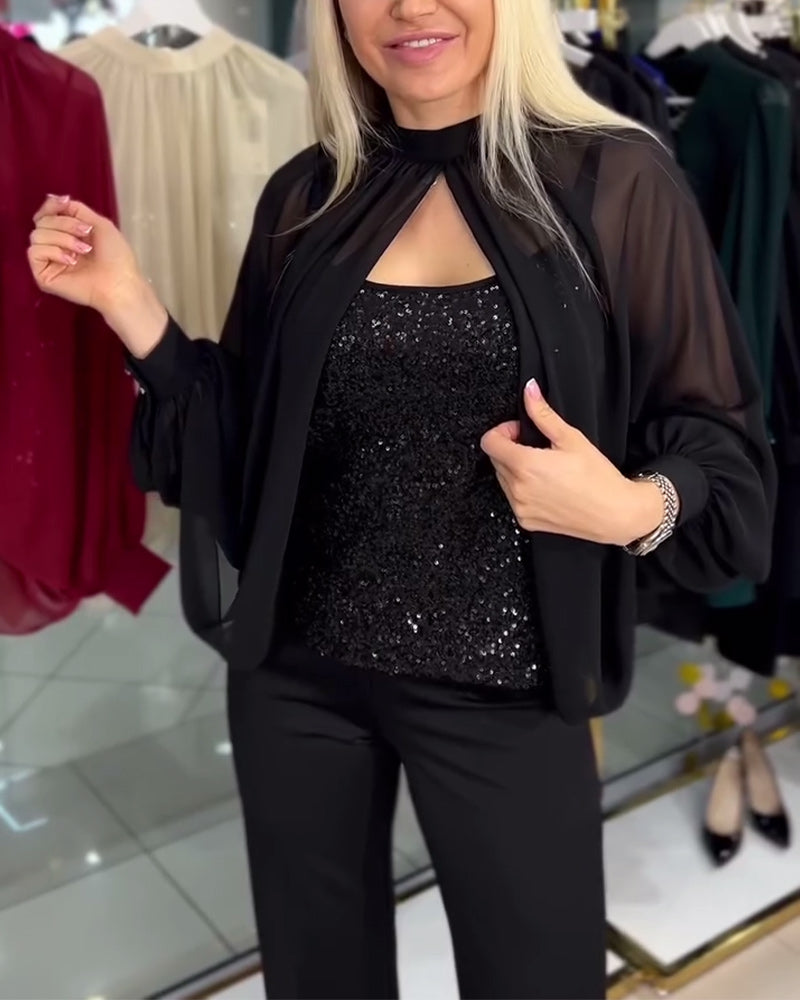 Evening Dress Batwing Sleeves Glitter