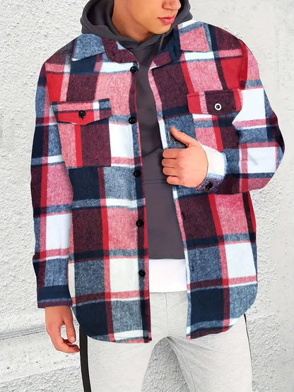 Men's Long Sleeve Jacket Plaid Casual Modern