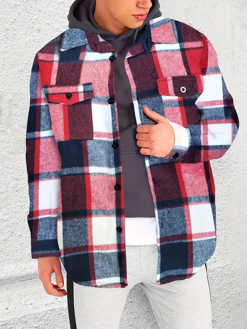 Men's Long-Sleeve Jacket Plaid Modern