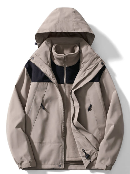 Waterproof Outdoor Jacket 3-in-1 Functional Windbreaker Detachable Hood