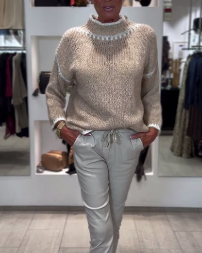 Stylish Women's High-Neck Contrast Sweaters