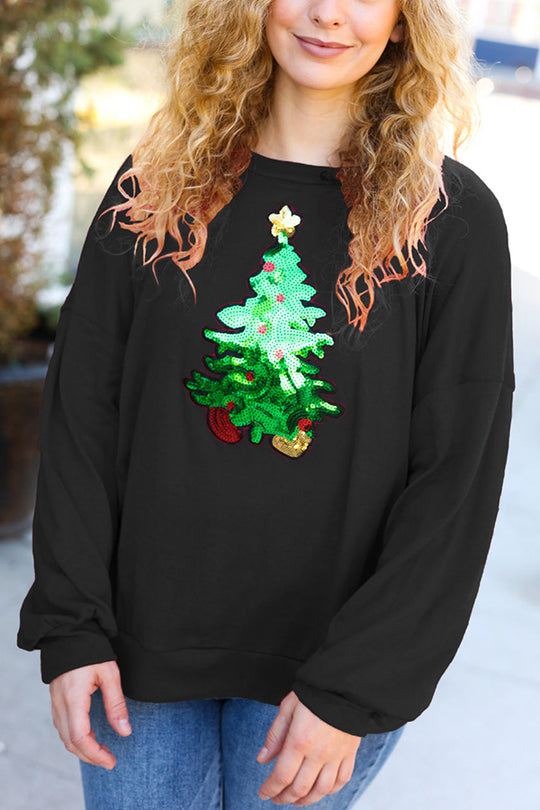 Christmas Sweatshirt Holiday Sequins Relaxed