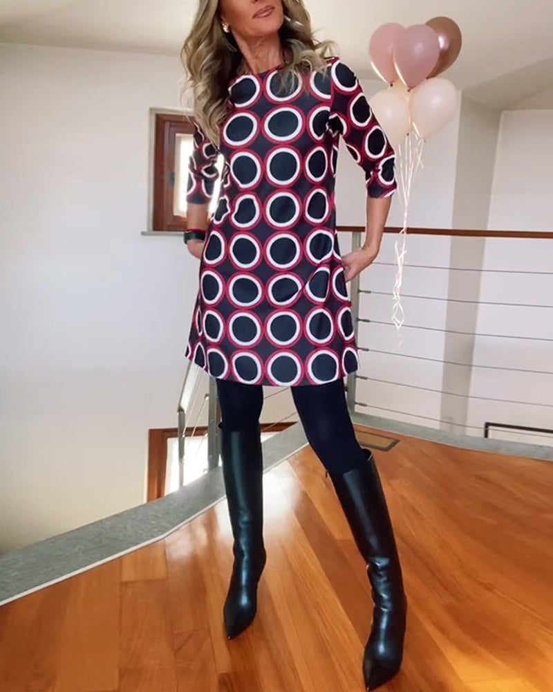 Dress Round Neck Circle Pattern Women's Dress