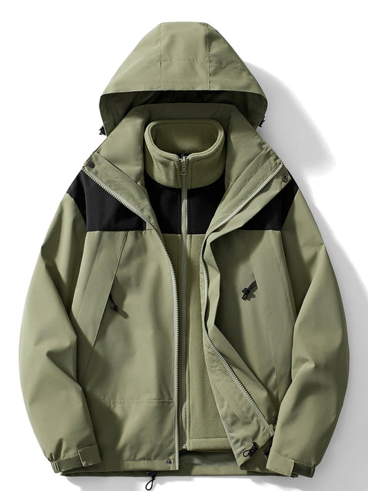 Wasserdichte Outdoorjacke 3in1 Funktionale Windjacke Abnehmbare Kapuze - IdealeKleiden