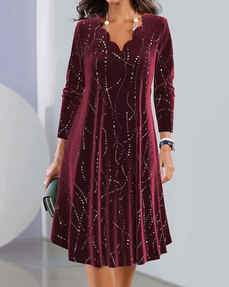 Elegant Dress V-Neck Long Sleeve