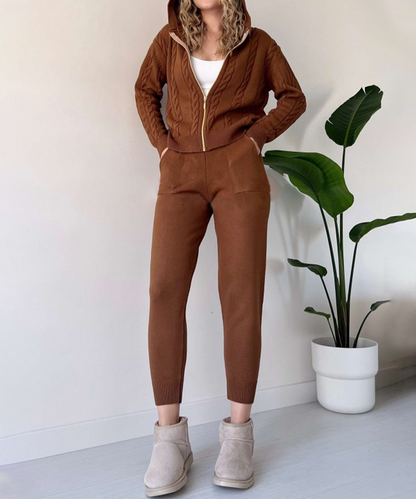 Fashionable Two-Piece Set Cardigan and Knitted Sweater