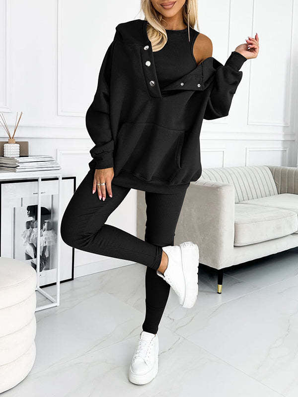 Women's 3-piece Sports Suit Hoodie Slim Pants