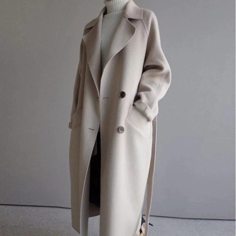 Long Women's Wool Coat Elegant Design