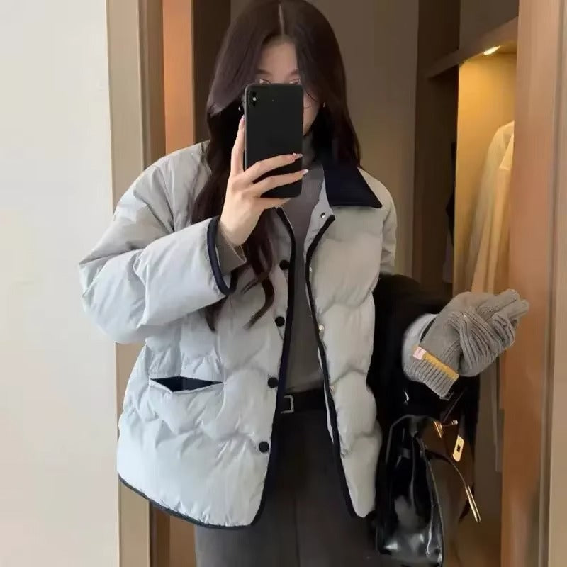 Stylish Quilted Jacket Collar Buttons Women's