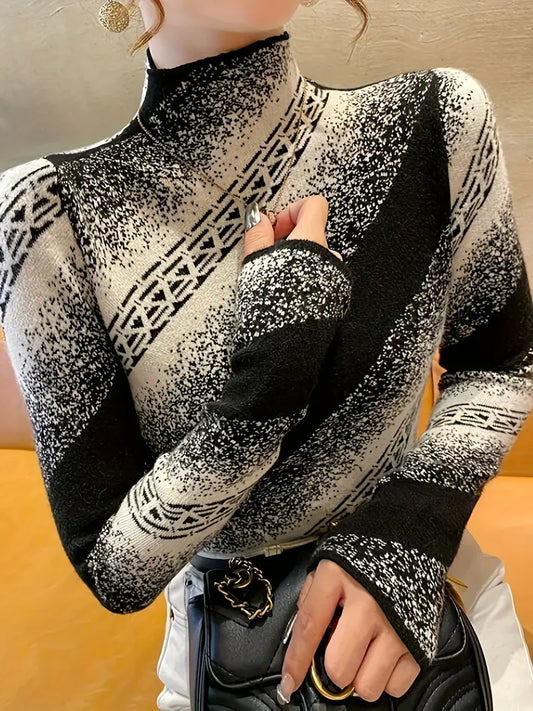Eleganter Streifenpullover Damen Modern Strick - IdealeKleiden