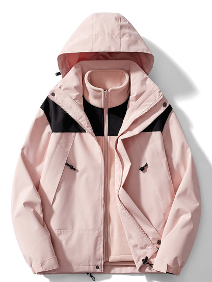 Waterproof Outdoor Jacket 3-in-1 Functional Windbreaker Detachable Hood