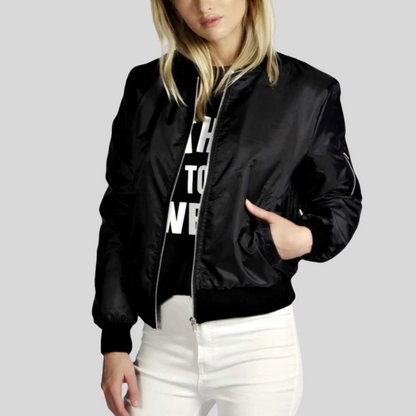 Fashionable Women's Bomber Jacket Round Neck Style