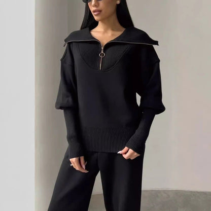 Bequeme Freizeit-Kleidung Set mit Reißverschluss Pullover