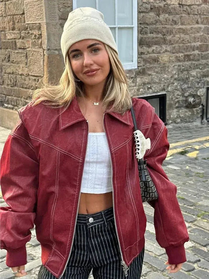Oversized Leather Jacket Vintage Look for Women