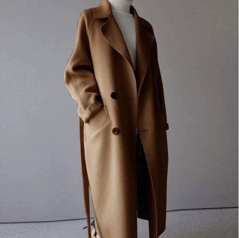 Long Women's Wool Coat Elegant Design