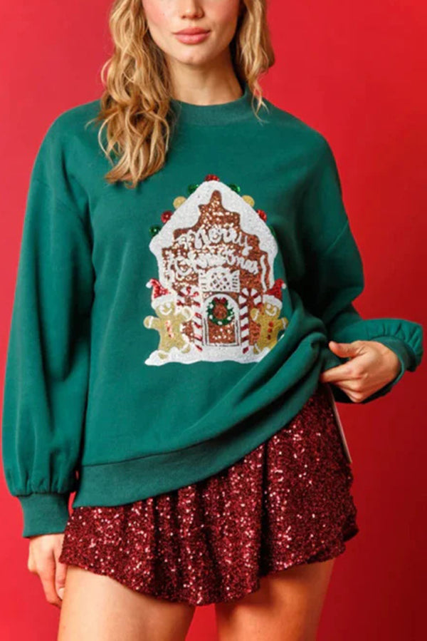 Christmas Candy House Sweater Festive Glitter