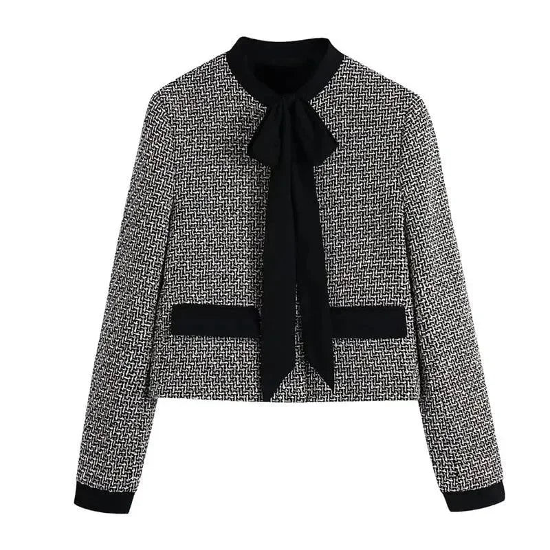 Elegant Women's Jacket with Bow, Tweed Style