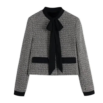 Elegant Women's Jacket with Bow, Tweed Style