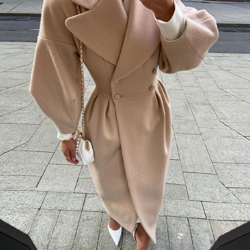 Eleganter Damen Wollmantel Langärmlig Warm & Chic