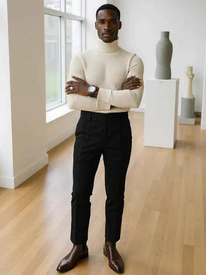 Elegant Men's Trousers Black Slim Fit