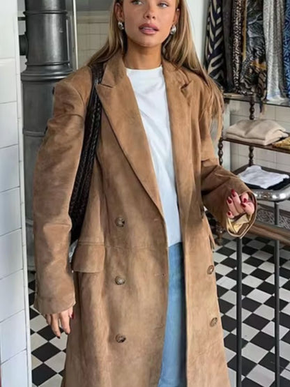 Elegant Women's Long Suede Design Coat