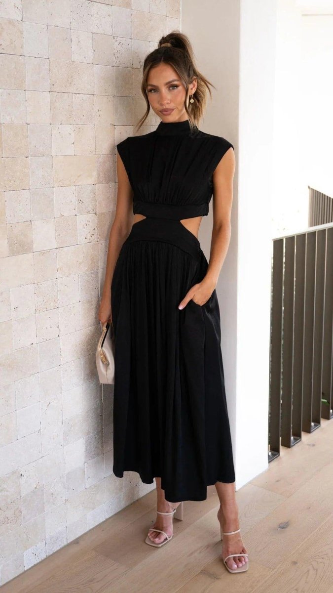 Elegantes Midikleid mit Cut-Outs und Stehkragen - IdealeKleiden
