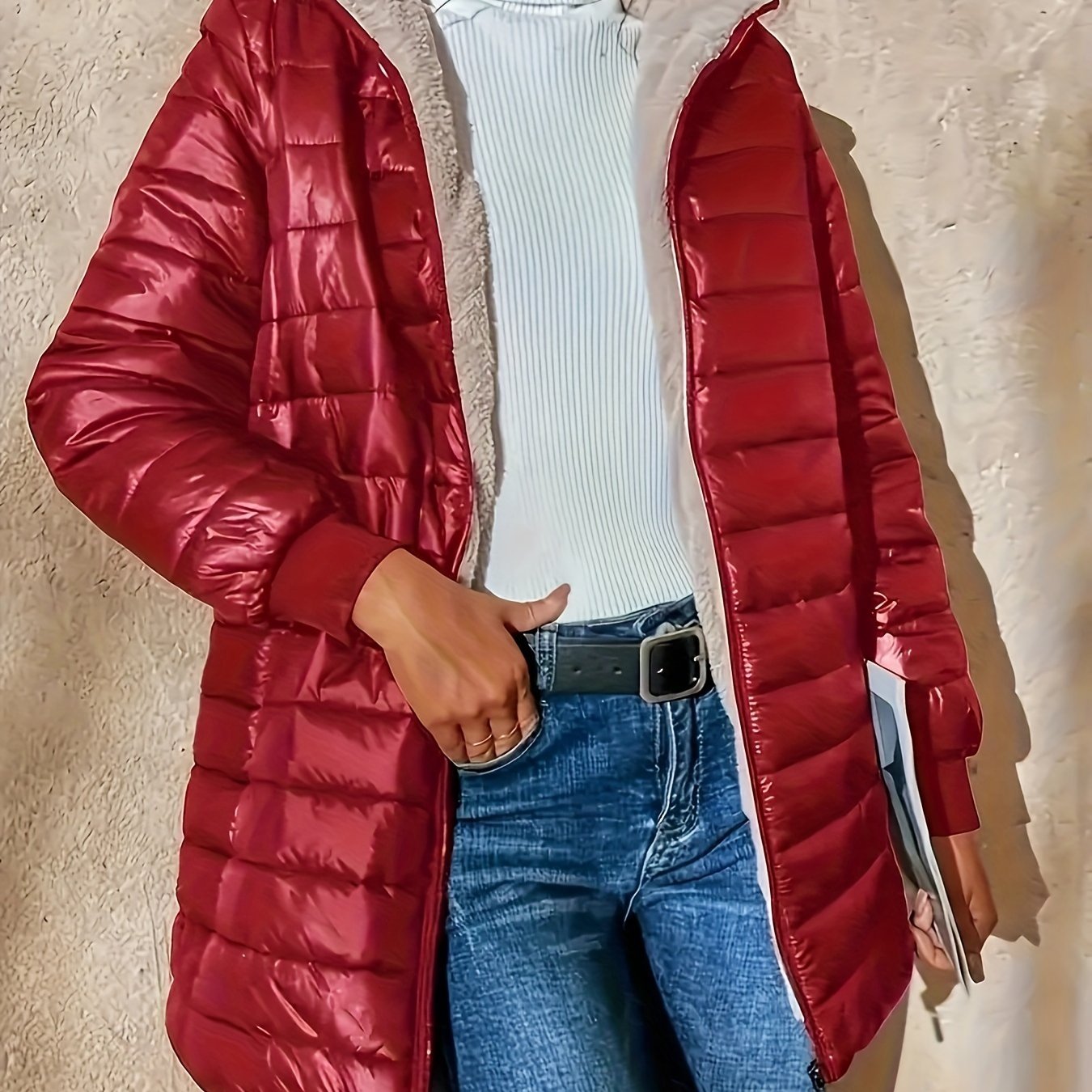 Warm-lined winter jacket with zipper