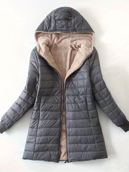 Warm gefütterte Winterjacke mit Reißverschluss - IdealeKleiden