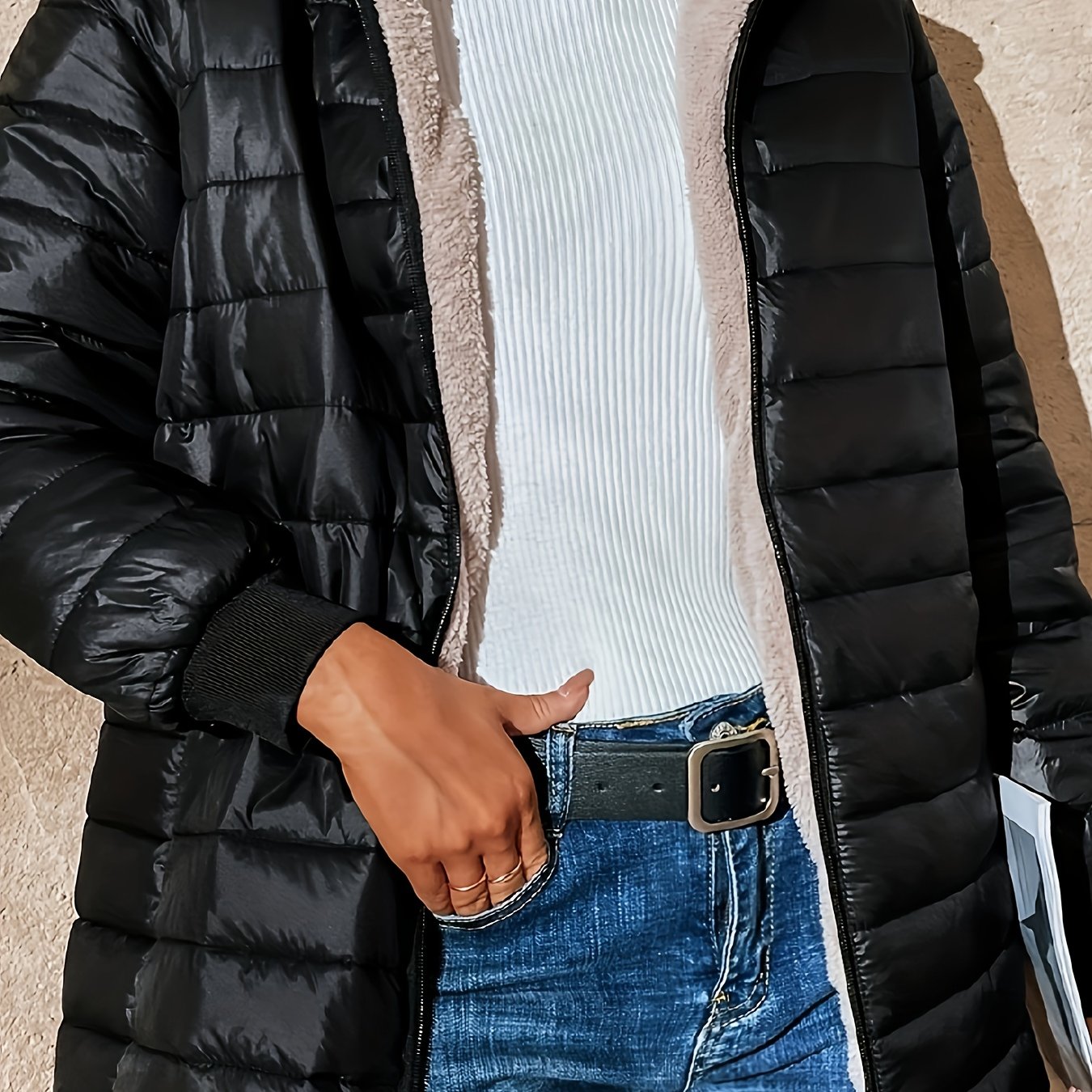 Warm-lined winter jacket with zipper
