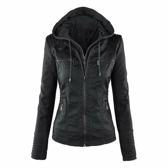 Leather Jacket with Elegant Black Hood