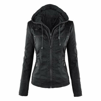 Leather Jacket with Elegant Black Hood