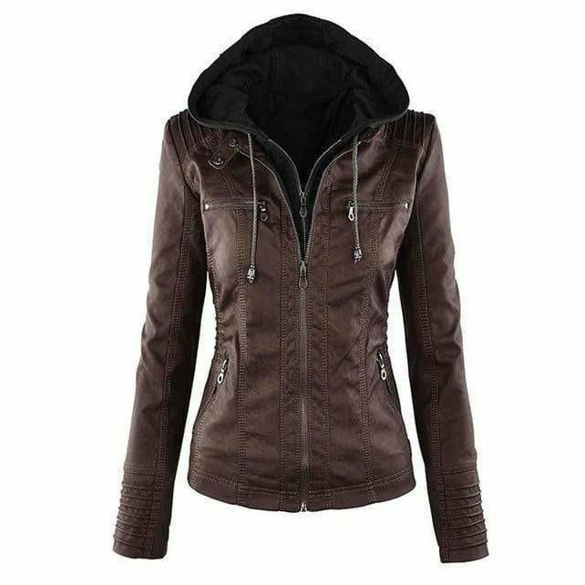 Leather Jacket with Elegant Black Hood