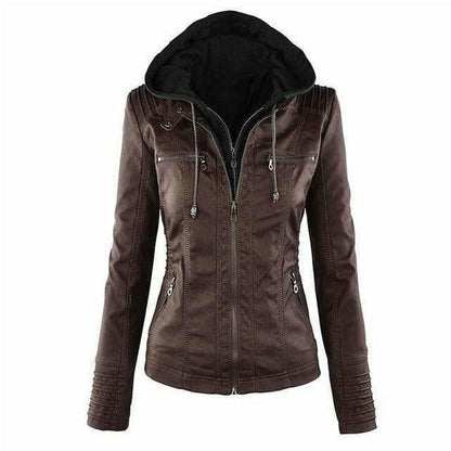 Leather Jacket with Elegant Black Hood