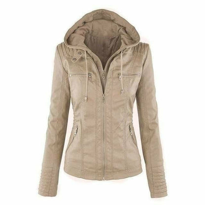 Leather Jacket with Elegant Black Hood