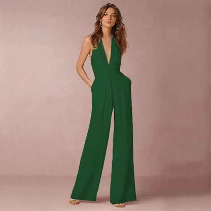 Summer Jumpsuit Backless Pleated Skirt Wide Leg