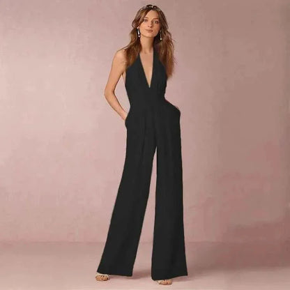 Summer Jumpsuit Backless Pleated Skirt Wide Leg