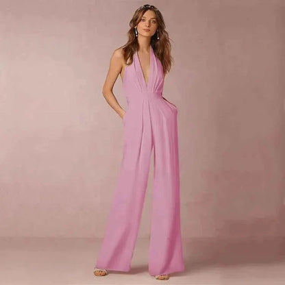 Summer Jumpsuit Backless Pleated Skirt Wide Leg