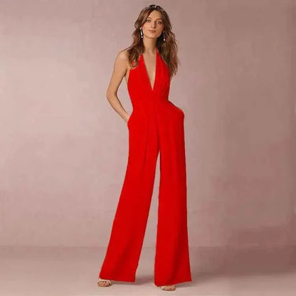 Summer Jumpsuit Backless Pleated Skirt Wide Leg
