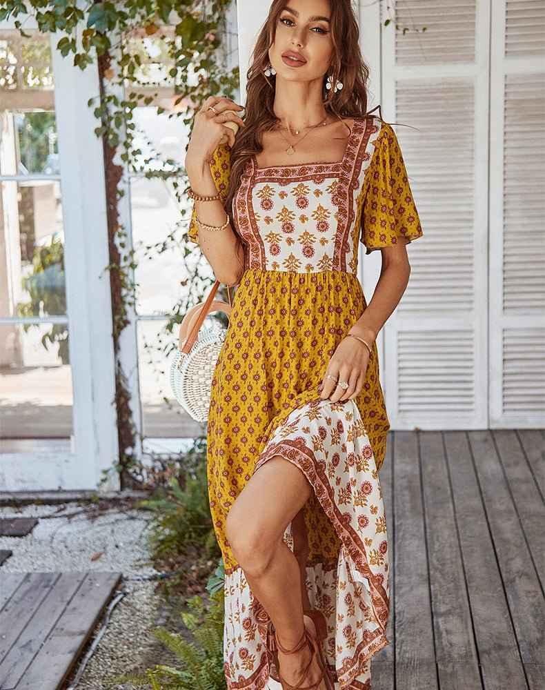 Boho Maxi Dress Summer Floral Skirt