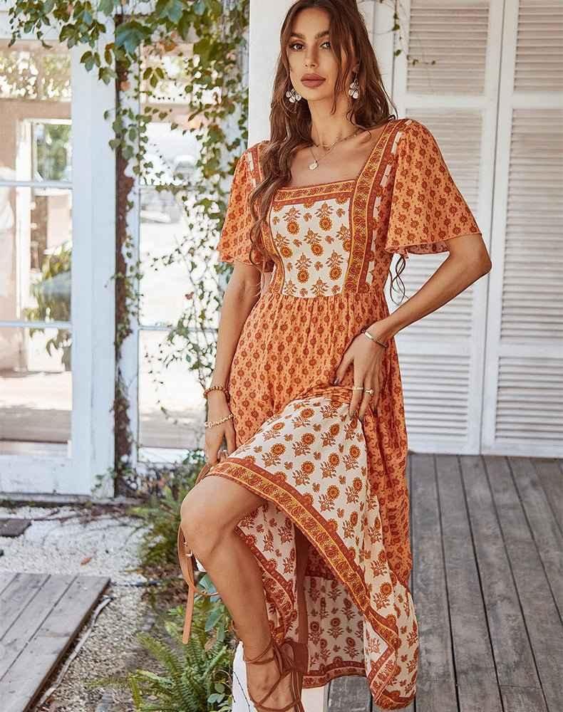 Boho Maxi Dress Summer Floral Skirt