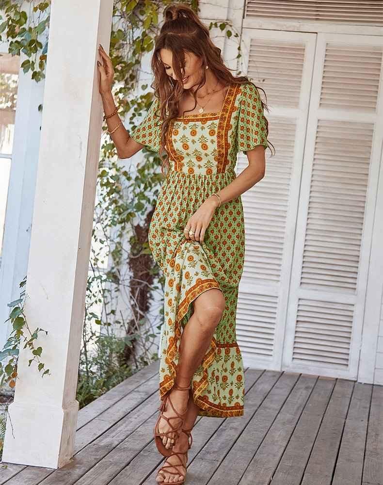 Boho Maxi Dress Summer Floral Skirt