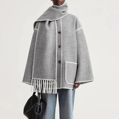 Women's Oversized Wool Coat with Shawl Collar