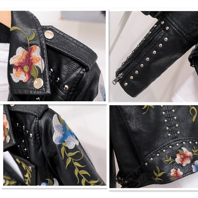 Stylische Bikerjacke Frauen Kunstleder Metallic - IdealeKleiden