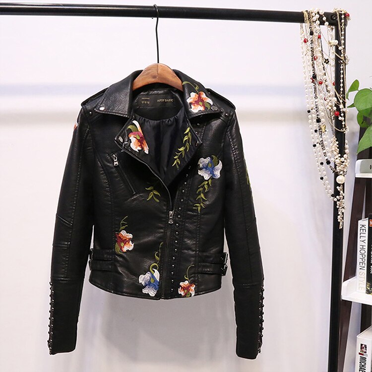 Stylish Women's Faux Leather Metallic Biker Jacket