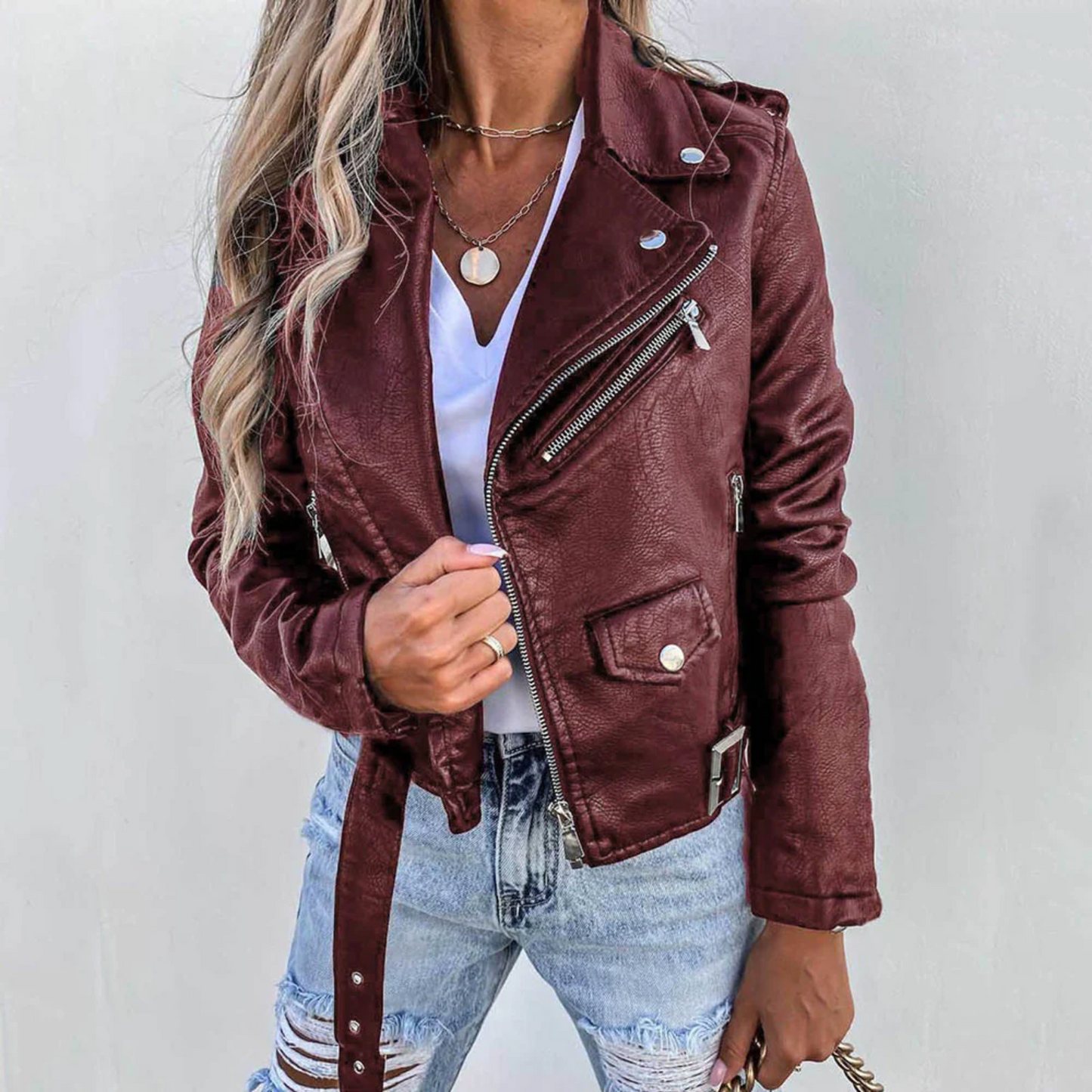 Elegant Leather Jacket for Women, Modern, Lined