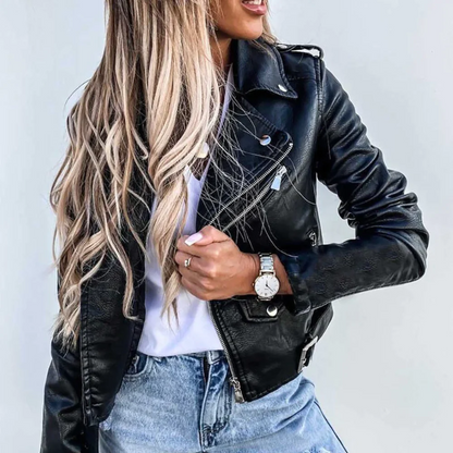 Elegant Leather Jacket for Women, Modern, Lined