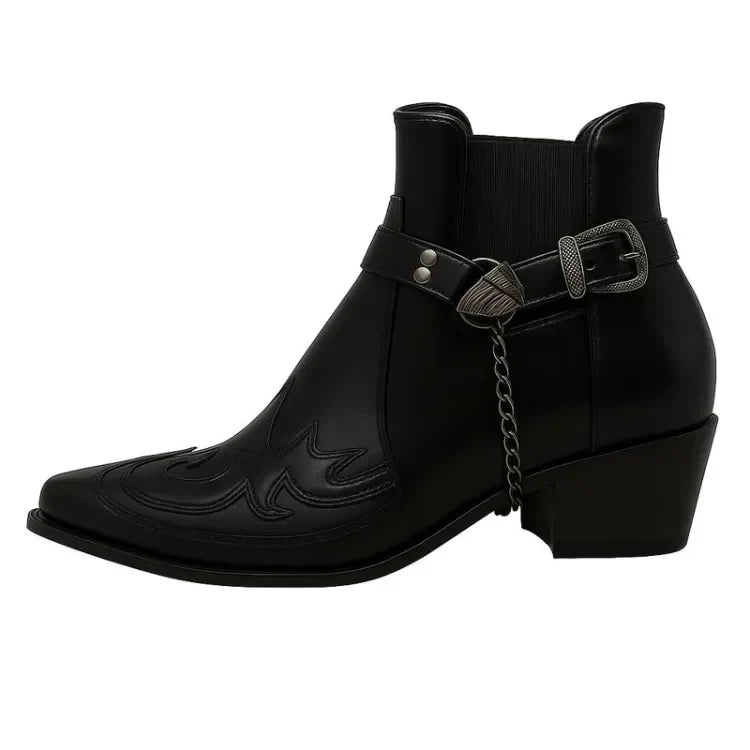 Herren Cowboy-Stiefel Schnalle Kette Western-Design - IdealeKleiden